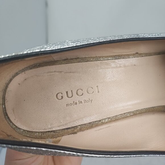 Gucci Marmont Silver Metallic GG Heel Loafer Pump - Picture 4 of 13